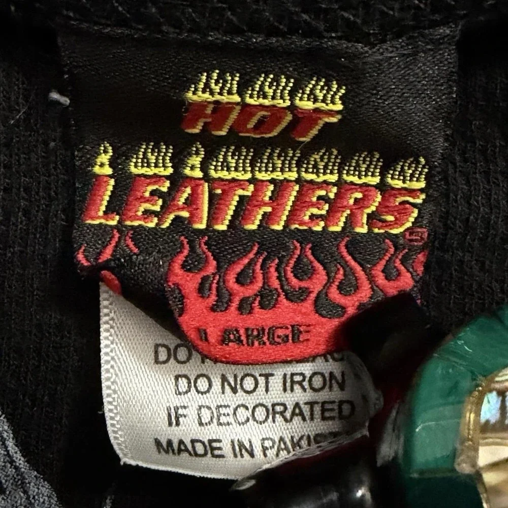 Hot Leather Black Long Sleeve Waffle Knit Thermal Size Large Skull Flames Biker